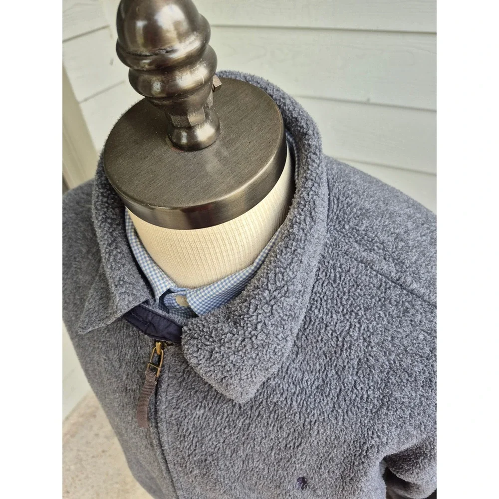Polo Ralph Lauren Mens Grey Sherpa Fleece Full Zip Jacket Pony Logo VTG‎ Sz XL